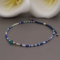 Bohemian seed bead bracelet with turquoise lucky stones and adjustable woven blue cord - Dark Blue Rope/Blue Big Bead/Blue White Green Bead(BR0119)