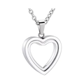 Polished silver heart cremation necklace with hollow double heart stainless steel pendant - Heart Frame Pendant With O-Chain / Silver