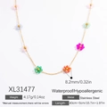 18k gold plated stainless steel necklace with colorful beaded flower charm pendant - Colorful Beaded Flower Necklace (XL31477) / 18K Gold Plated