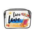 Transparent PVC makeup bag with live love BEACH print and colorful summer pattern - 083-Live Love Beach