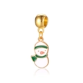 Golden snowman bead charm with white and green enamel for DIY bracelets and jewelry - Style 25-Colored Snowman