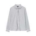 Women's grey striped shirt with ruffles stand collar and tie-bow long flare sleeves - XS / Grey Stripe