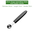 Single-headed 25mm stainless steel fruit baller scoop with black matte handle - Diameter 25mm