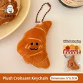 Cute cartoon plush croissant keychain with embroidered face on brown velvet fabric - Charm / 5# Plush Croissant Keychain