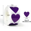 Purple heart-shaped adhesive label roll with 500 pieces for decorative sealing - 25mm 500 Pcs/Roll / Purple