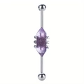 Piercing industriale in acciaio inossidabile con una pietra di cristallo viola esagonale - Ametista