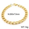 Gold-plated stainless steel Cuban link bracelet for men with lobster clasp, 200x7.5mm - Curb Chain Gold (KB166492-Z)