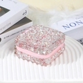 Pink rhinestone jewelry box for rings and necklaces with secure zipper closure - Full Rhinestone-Pink