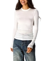Slim fit white wool tencel long sleeve knit top with lightweight sheer texture - XS / White