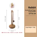 Acacia wood paper towel holder with cute rabbit motif and round base, height 31cm - Acacia Wood U-Shape - Rabbit Pendant