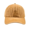 Front view of mustard yellow washed cotton baseball cap with retro distressed texture - Yellow