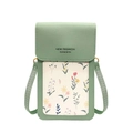 Minzgrüne Touchscreen-Handytasche aus PU-Leder mit Blumenmuster und Schulterriemen - Frisches Grün