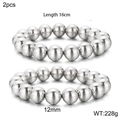 2-piece set of silver stretch bead bracelets with 12mm mirror polished metal beads - 2Pcs Silver Ball Bracelet 12mm (KB160802-Z)