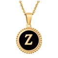 Golden stainless steel O-chain necklace featuring a round pendant with black letter Z - Gold Z (With Chain)