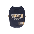 Navy blue pet sweatshirt with Paris Feelings text print and plaid patch detail - S / Navy Blue