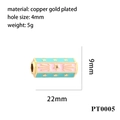 Technical dimensions of copper hex evil eye charm with pink and blue enamel detailing - PT0005-Pink Blue Gold Hexagonal Bead