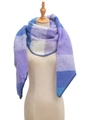 Detail of soft purple and blue plaid knit scarf with textured fringe on a mannequin - 13# Purple