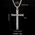 Silver stainless steel cross necklace with dimensions 6.1cm by 3.17cm and 70cm long chain - Cross No. 10 + Steel Chain