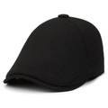 Men's winter flat cap in black twill fabric with warm ear flaps and classic minimalist design - Adjustable / Black