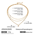 Collier multicouche en acier inoxydable doré avec pendentif goutte d'eau chic - Collier Triple Rang Perles et Pendentif Goutte Doré (JDN2410049)