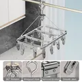 Square stainless steel drying rack with 16 clips and windproof safety hook in silver - Silver Square - Medium 16 Clips