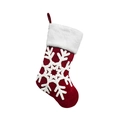 Detailed texture of a red velvet Christmas stocking with white snowflake embroidery - Snowflake