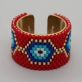 Handgewebtes Miyuki-Perlenarmband mit blauem Evil-Eye-Muster und Metallkern - Rot Blau Weiß Schwarz Böser Blick (MI-R23061403I)