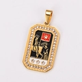 Detailed close-up of a gold tarot card pendant featuring a horse rider and rhinestones - Horse Rider Pattern (Style 6)