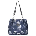 Sac fourre-tout à imprimé tête de mort gothique et floral avec des anses en chaîne argent - Bleu