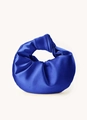 Blue satin cloud evening bag with pleated fabric and knot handle on white background - Royal Blue