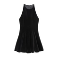 Elegant black velvet halter neck maxi dress with backless design and high slit skirt - XS / Black
