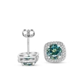 Pendientes halo cuadrados de plata de ley S925 con una piedra moissanita azul verde - Azul Verde (1ct*2)