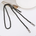 Adjustable black leather and gunmetal woven bag chain strap with metallic ball slider - Black Leather Black Chain + Black Grid Ball