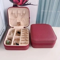 Portable wine red PU leather jewelry box for rings and necklaces with zipper closure - Zipper Style / Burgundy