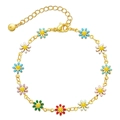 Pulsera de oro de 18 quilates con dijes de margaritas de colores y esmalte artesanal - Margarita de Colores (KB0034)