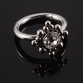 Silver stainless steel opal nose ring with a flower crystal design on a black surface - NO 4-Silver Multi-Petal Rhinestone Flower / 1.2*8mm