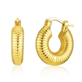 Pendientes de aro gruesos de latón chapado en oro de 18K con diseño de hilo texturizado - Dorado