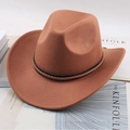 Brown felt western cowboy hat with woven leather band detail on fashion magazines - One Size 57-58cm / Leather Braid Band / Caramel color