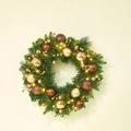 Christmas pine wreath with gold ornaments, brown baubles, and warm LED string lights - 50cm Christmas Wreath (with Lights)