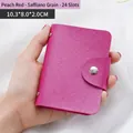 Fuchsia cross-pattern card holder with 24 slots and snap button for security - 24 Slots / Rose Red - Saffiano Grain