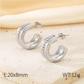 Silver-colored stainless steel C-shaped earrings with diamond accents measuring 20x8mm - Style B Steel Color (KE115966-KFC)