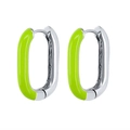 Macro detail of silver U-shaped earrings with vibrant neon green enamel glaze finish - Green Silver