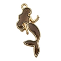 Enamel mermaid charm in brown with gold plating for DIY jewelry making and crafts - Black Mermaid