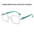 Square reading glasses featuring a matte sand white frame and vibrant green temples - 0 Degree (Anti-blue Light) / Sand White Frame (Green Legs)
