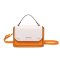 Orange and white patchwork PU leather crossbody bag with top handle and gold hardware - Orange