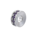 Macro shot of silver plated round wheel charm bead set with purple cubic zirconia stones - White Gold Purple Zirconia