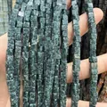 Perles carrées en pierre naturelle vert foncé avec motifs marbrés pour bijoux DIY - 4x4mm (Environ 38cm Fil) / Pierre de sésame bleue