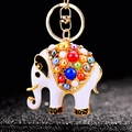 Cute white elephant keychain with colorful beads and gold metal ring for women - Single OPP Bag Packaging / Multi-Color Elephant