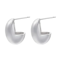 Polished silver C-shape metal hoop earrings with a thick minimalist design on white back - VE1074 White Gold 1 Pair (Geometric L-Cut)