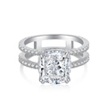 Macro shot of cushion-cut diamond ring featuring a dual-row pavé band in 925 silver - US 5 / Style 11 (5.3g)